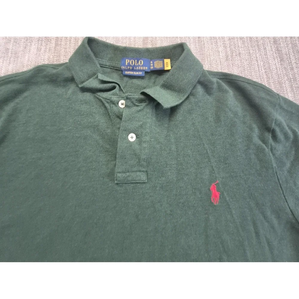 Polo Ralph Lauren Custom Slim Fit men's green polo XL red pony logo 100% Cotton